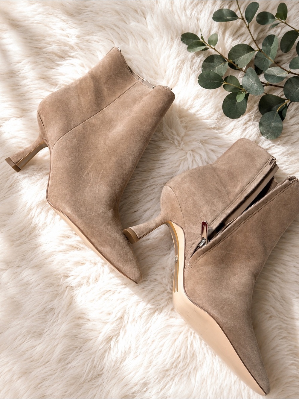 Sam Edelman Suede Ankle Boots Brown Pointed Toe Kitten Heel Women Size 7.5M New